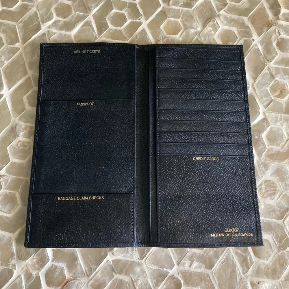 Buxton Black Leather Mellow Touch Cowhide Credit Card Passport Wallet